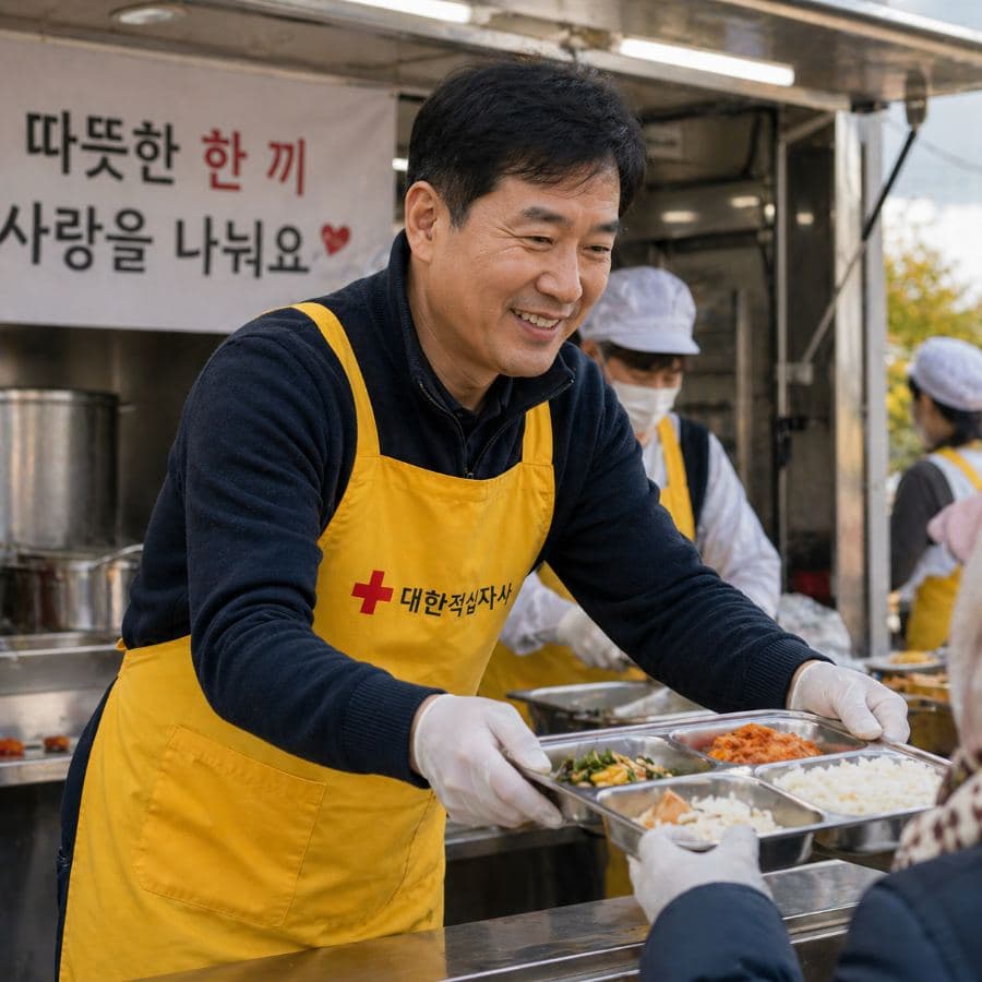 Serving meals at a volunteer kitchen